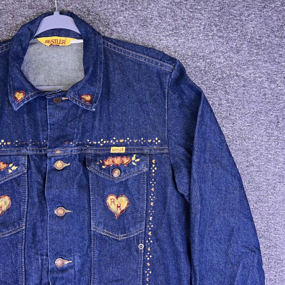 VTG Rustler Denim Jacket Mens Med Womens Custom Rachel Hand Painted Unicorn READ - Picture 15 of 16